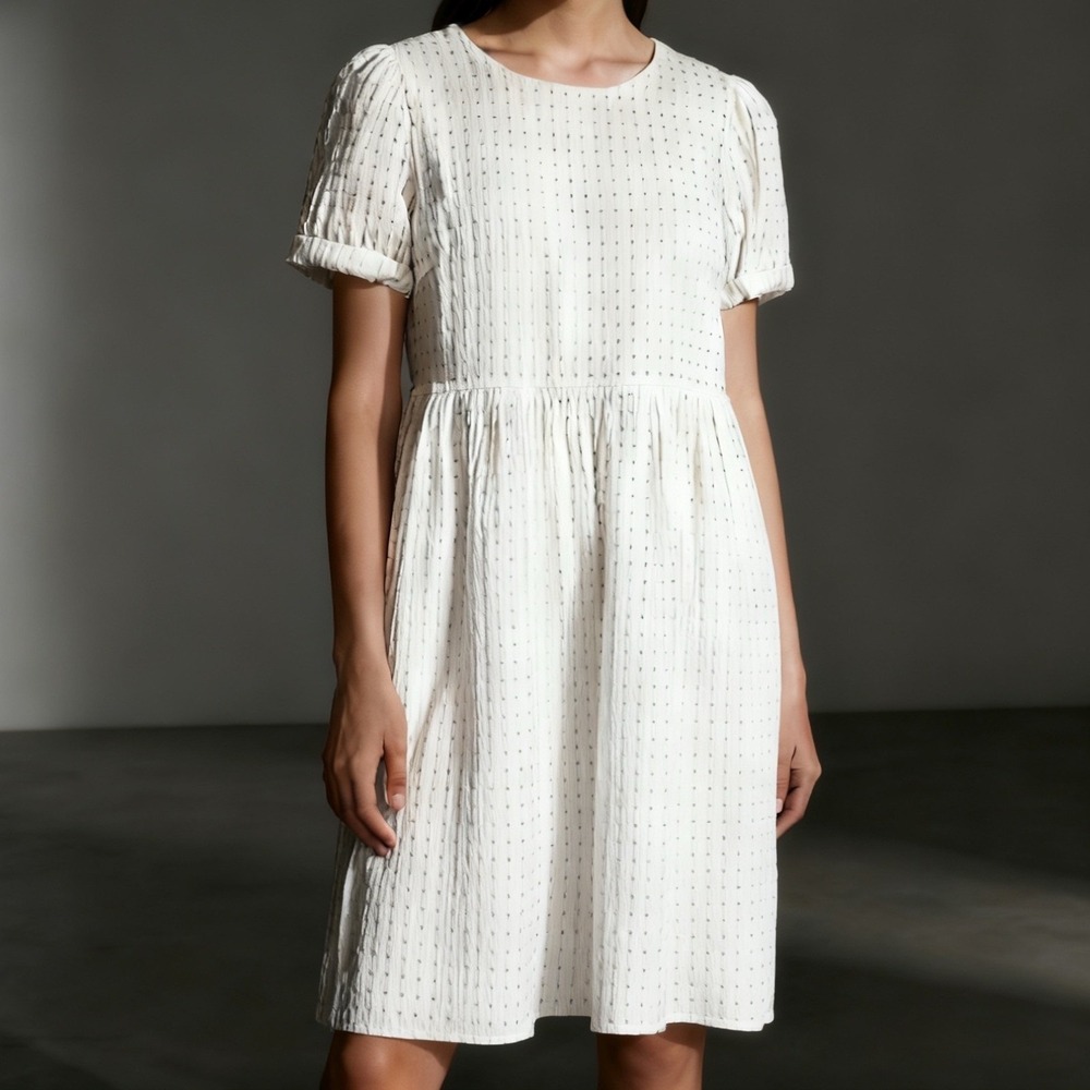 .Object Vita Gingham Babydoll Dress Silk Blend Cottagecore Cream size 42 / US 10